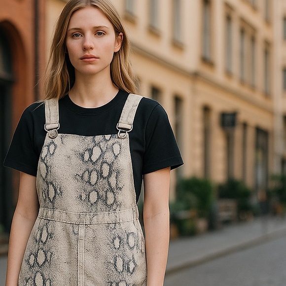Pol Snakeskin Overall Skirt Beige Size Medium - Picture 3 of 16